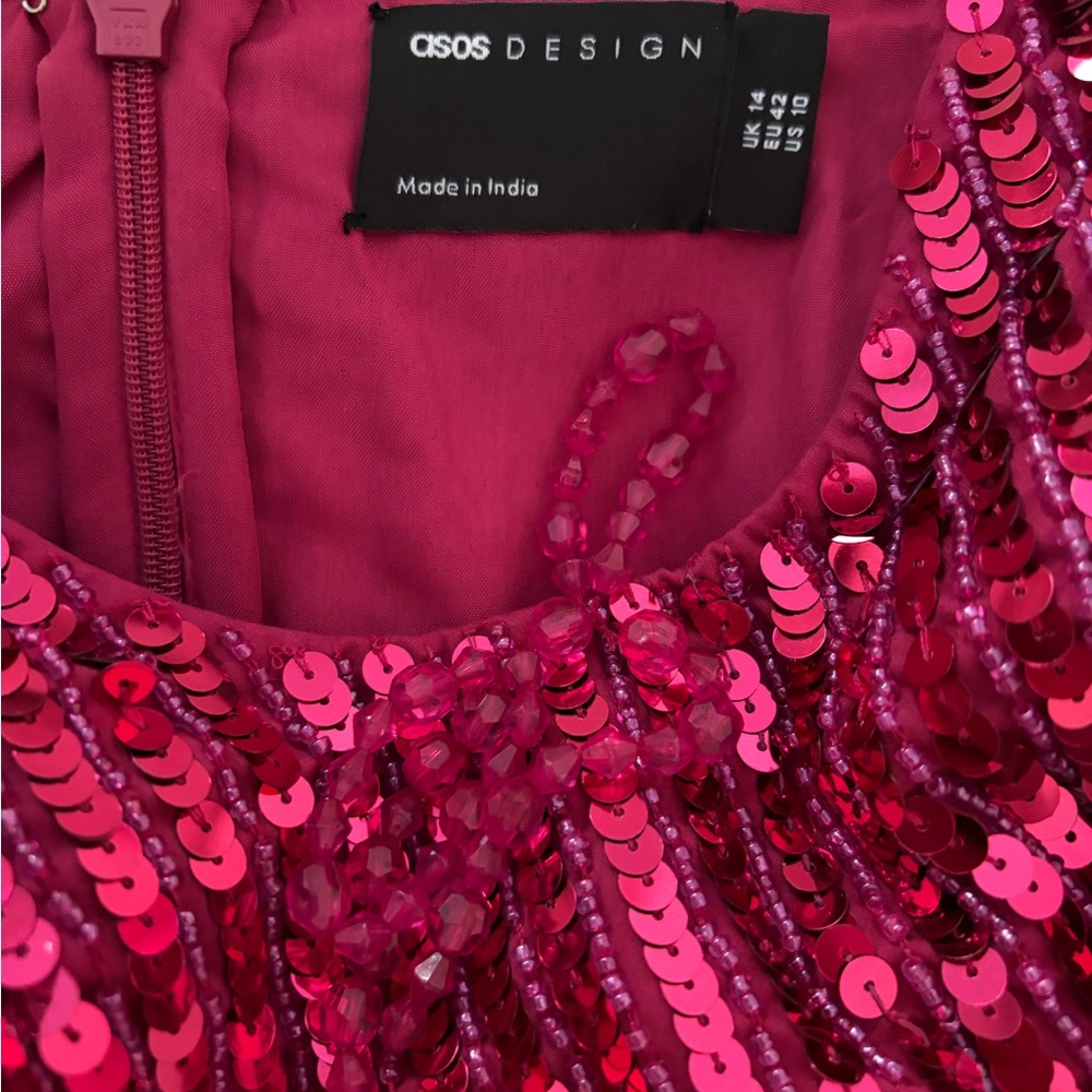 ASOS Fuchsia Sequin Fringe Mini Dress - Picture 8 of 8